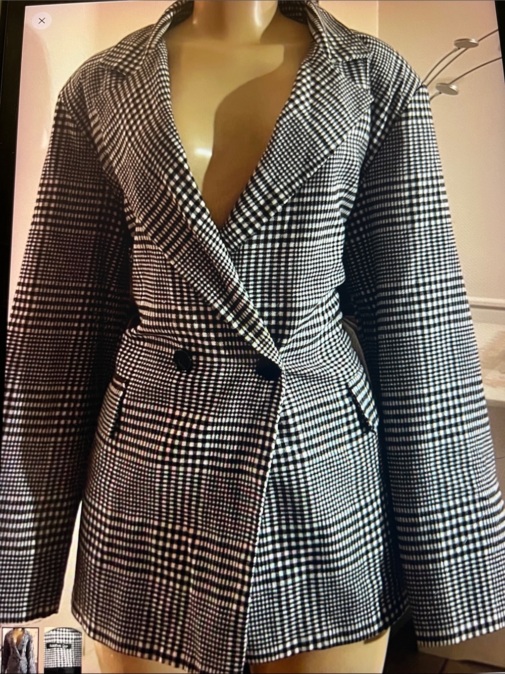 Boohoo Black & White Plaid Double-Breasted Blazer
